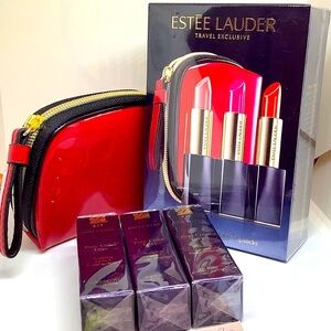 NEW❤️‍🔥Estee Lauder SET of 3 Lipsticks & Bag/Pouch